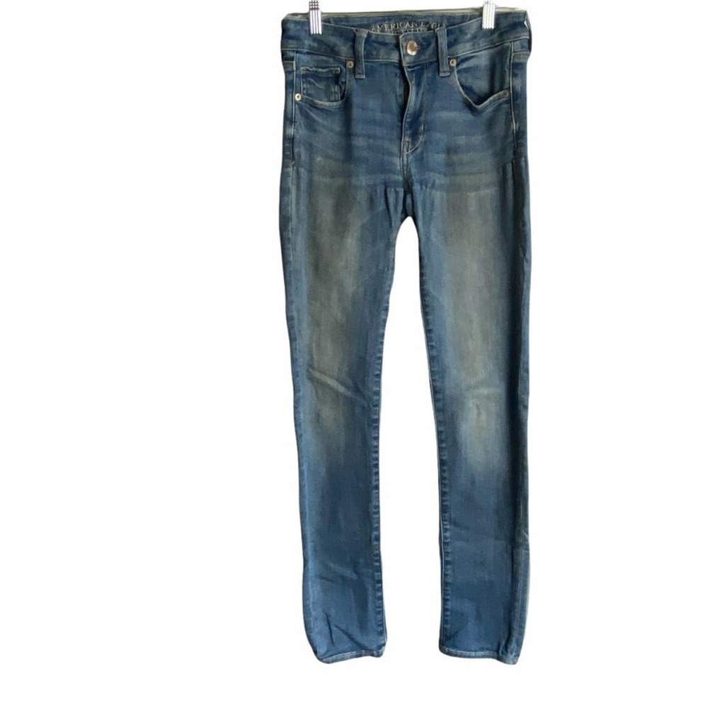 American Eagle Women's Blue Faded Mid Rise Skinny Jeans